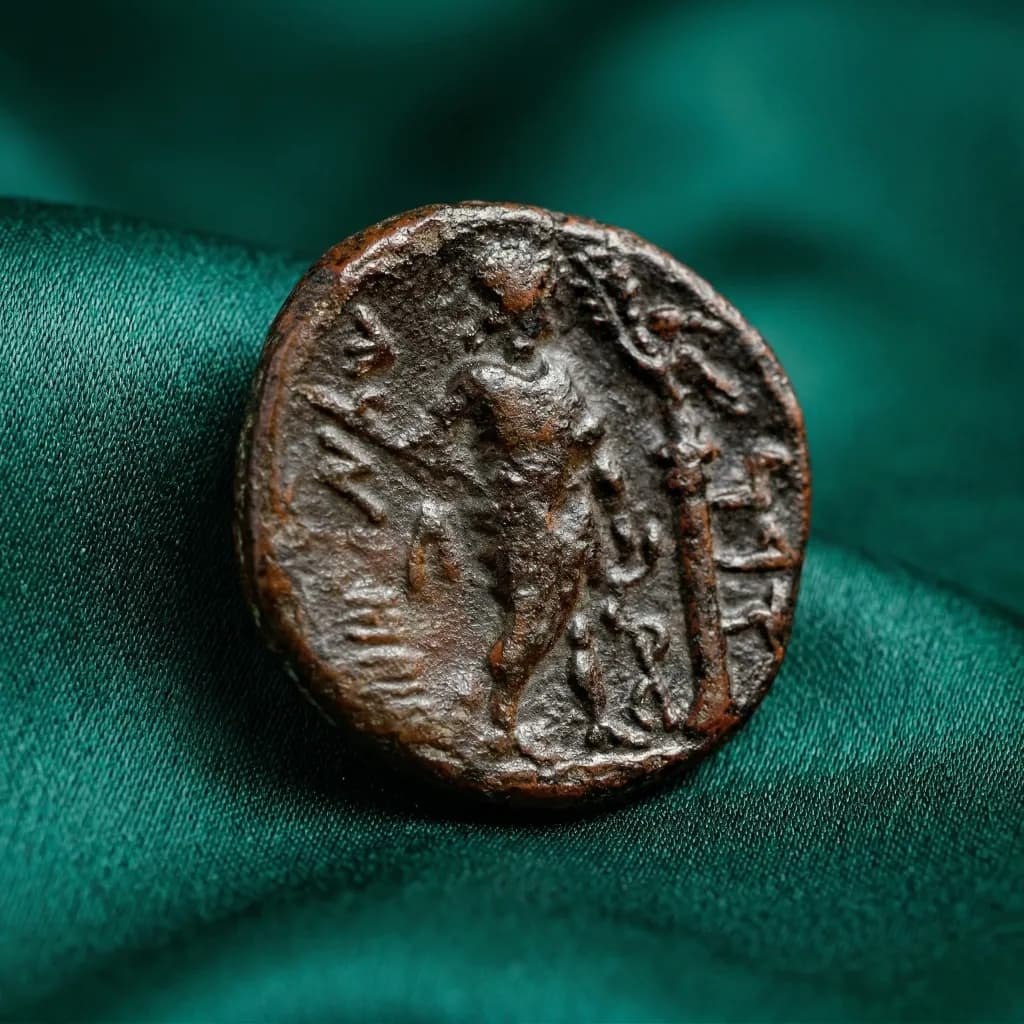 Bronze coin from the mint of Carne bearing the Phoenician inscription 𐤒𐤓𐤍