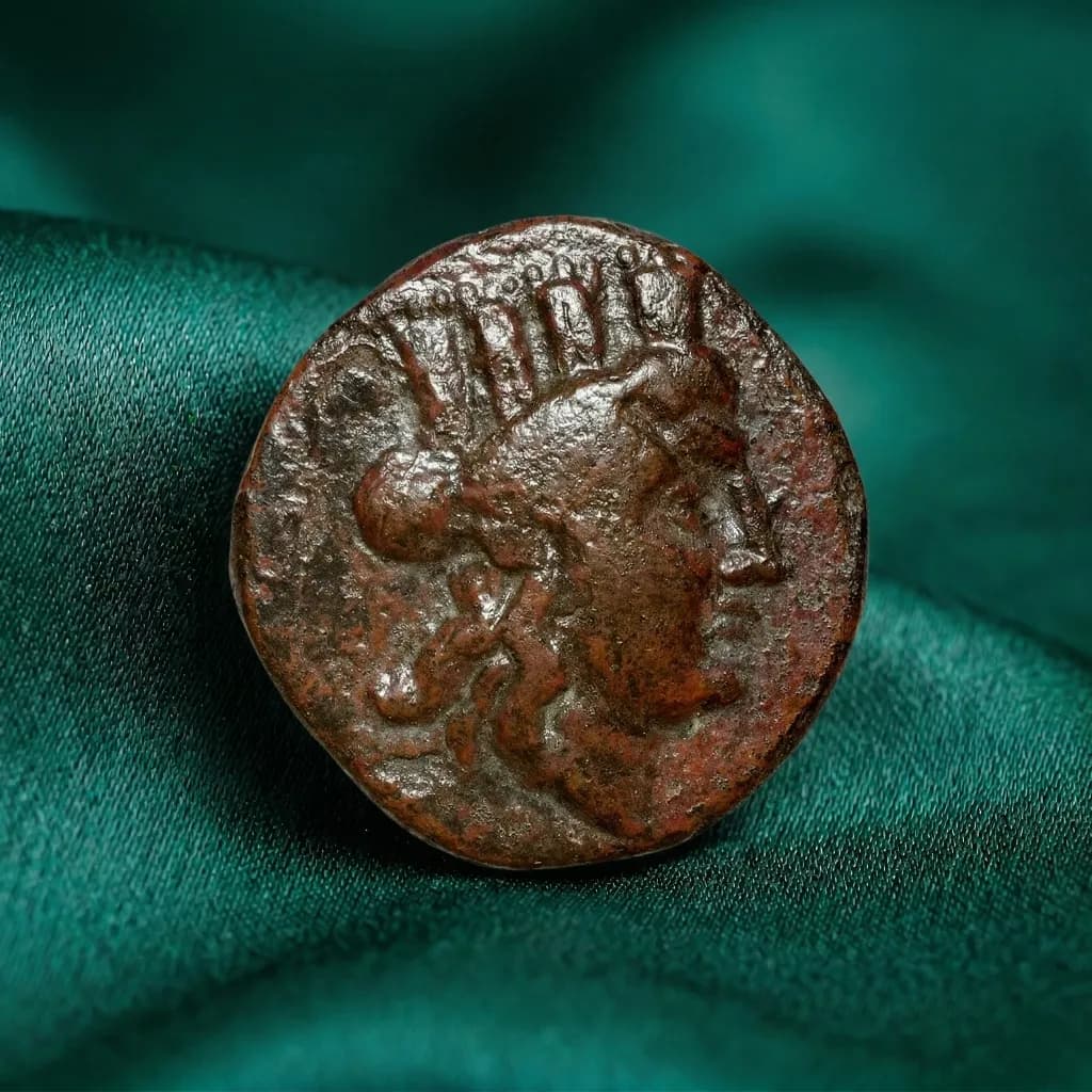 Bronze coin of Carne depicting a deity, minted under the authority of Arados